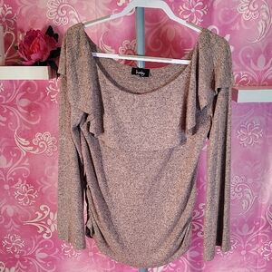 by & by Heathered Pink Ruffle Blouse